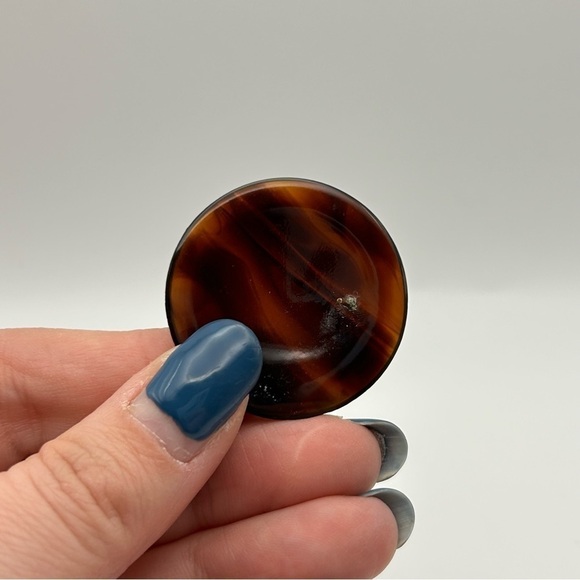 Vintage 80s Statement Purple Shiny Metallic Pierced Stud Earrings Acrylic Brown - Picture 8 of 9